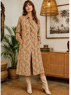 VTG 1970s Serbin Designed by Marianne Paisley Print Midi Shirt Dress Size 12